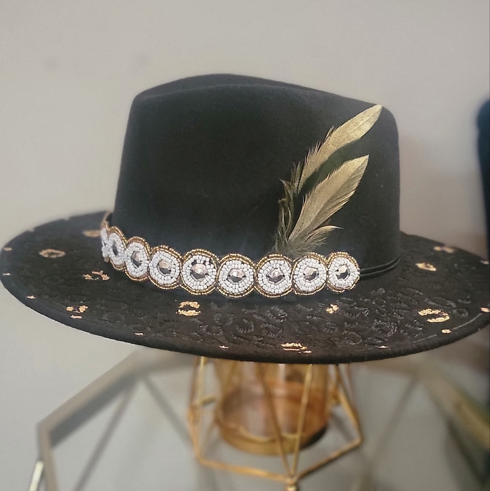 Leopard Gold Leaf Wood Burned Hat